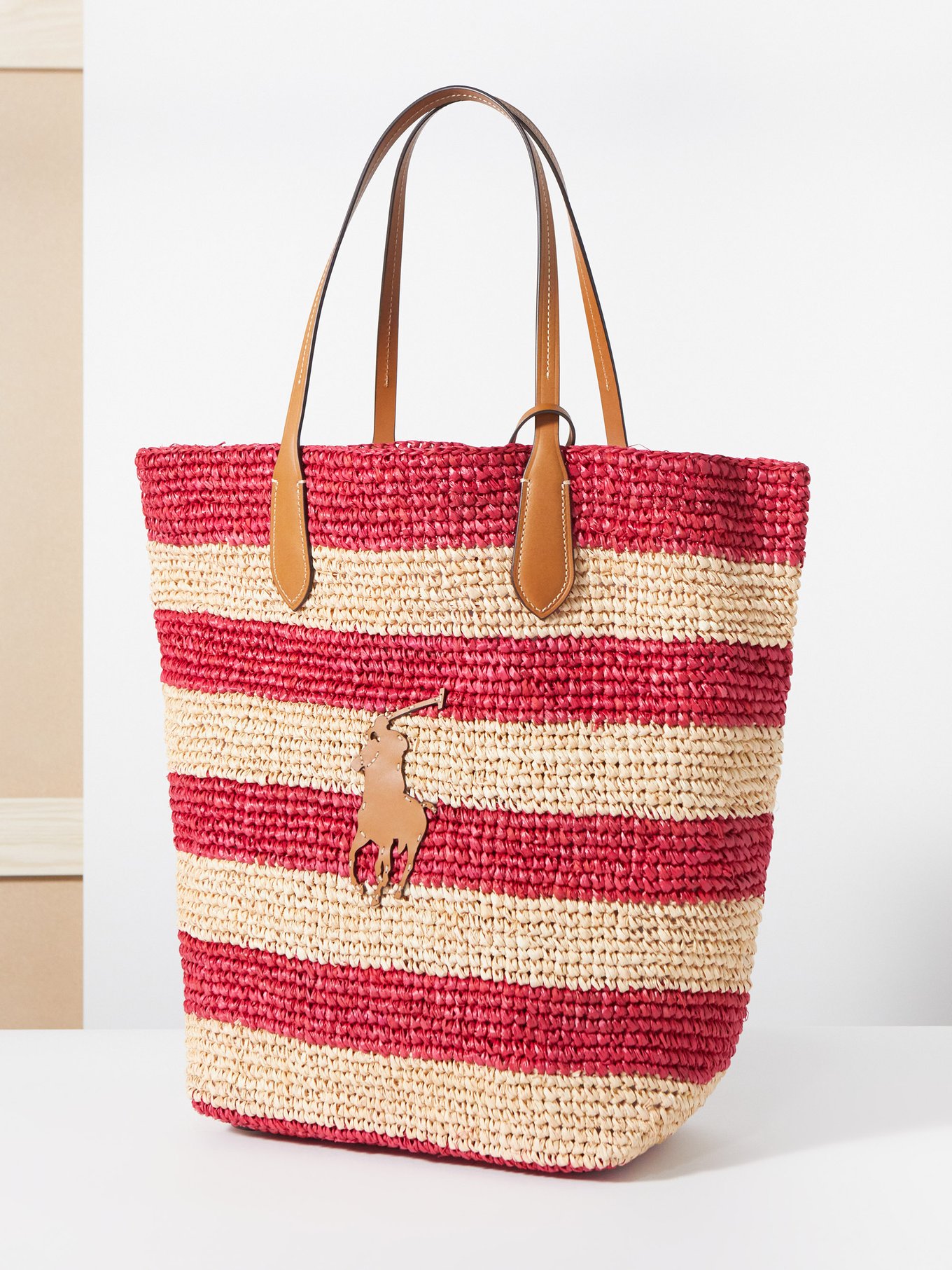 Beige Logo-patch raffia basket bag | Polo Ralph Lauren | MATCHES UK