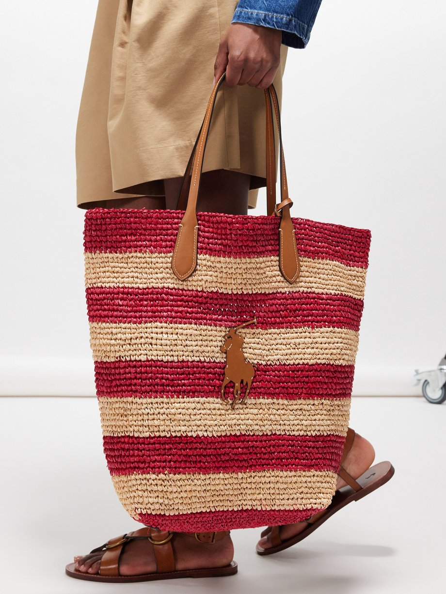 Beige Logo-patch raffia basket bag | Polo Ralph Lauren | MATCHES UK