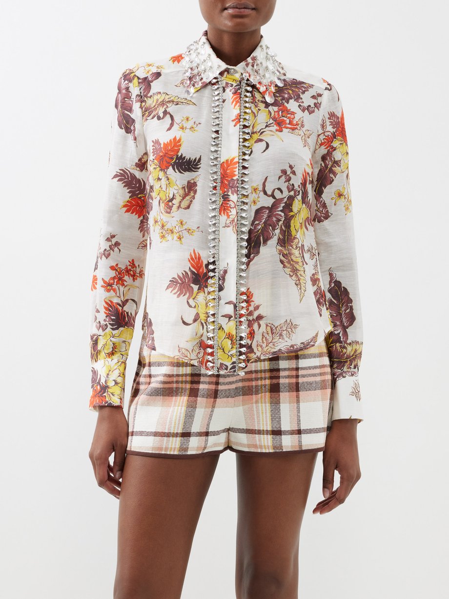 Zimmermann Matchmaker tropical-print linen-blend shirt