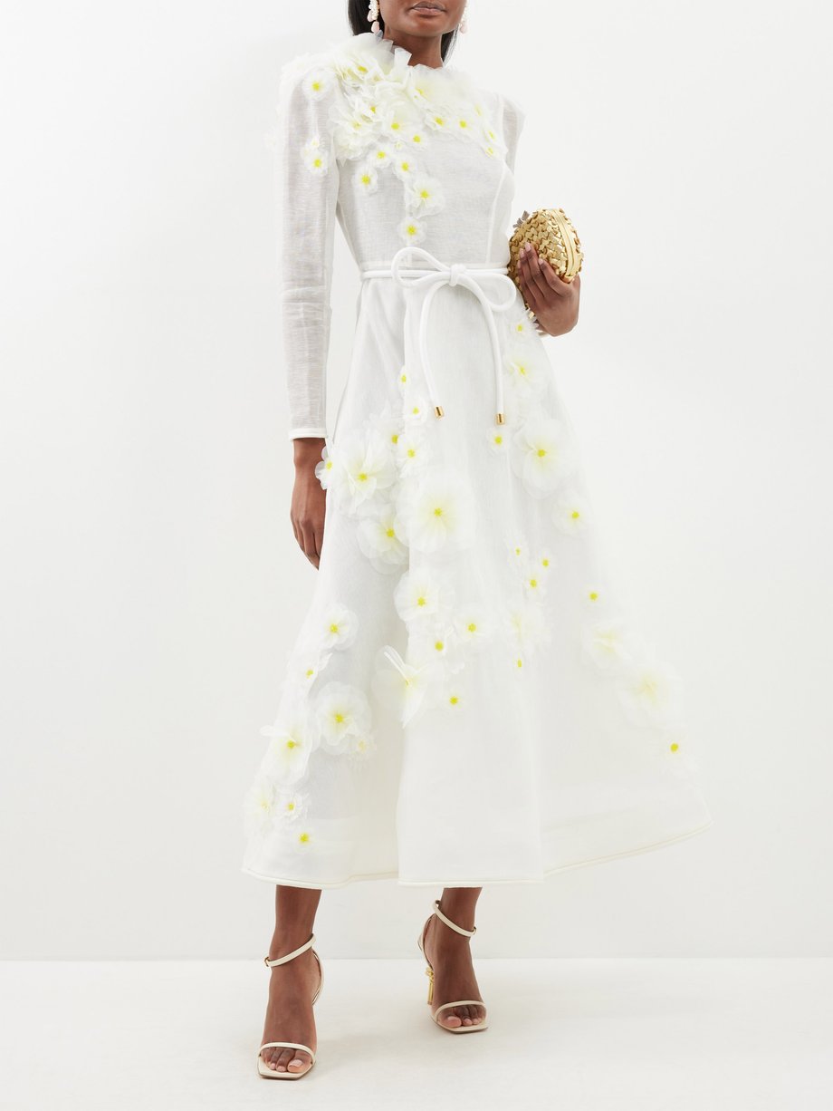 Zimmermann Matchmaker daisy-appliqué linen-blend midi dress