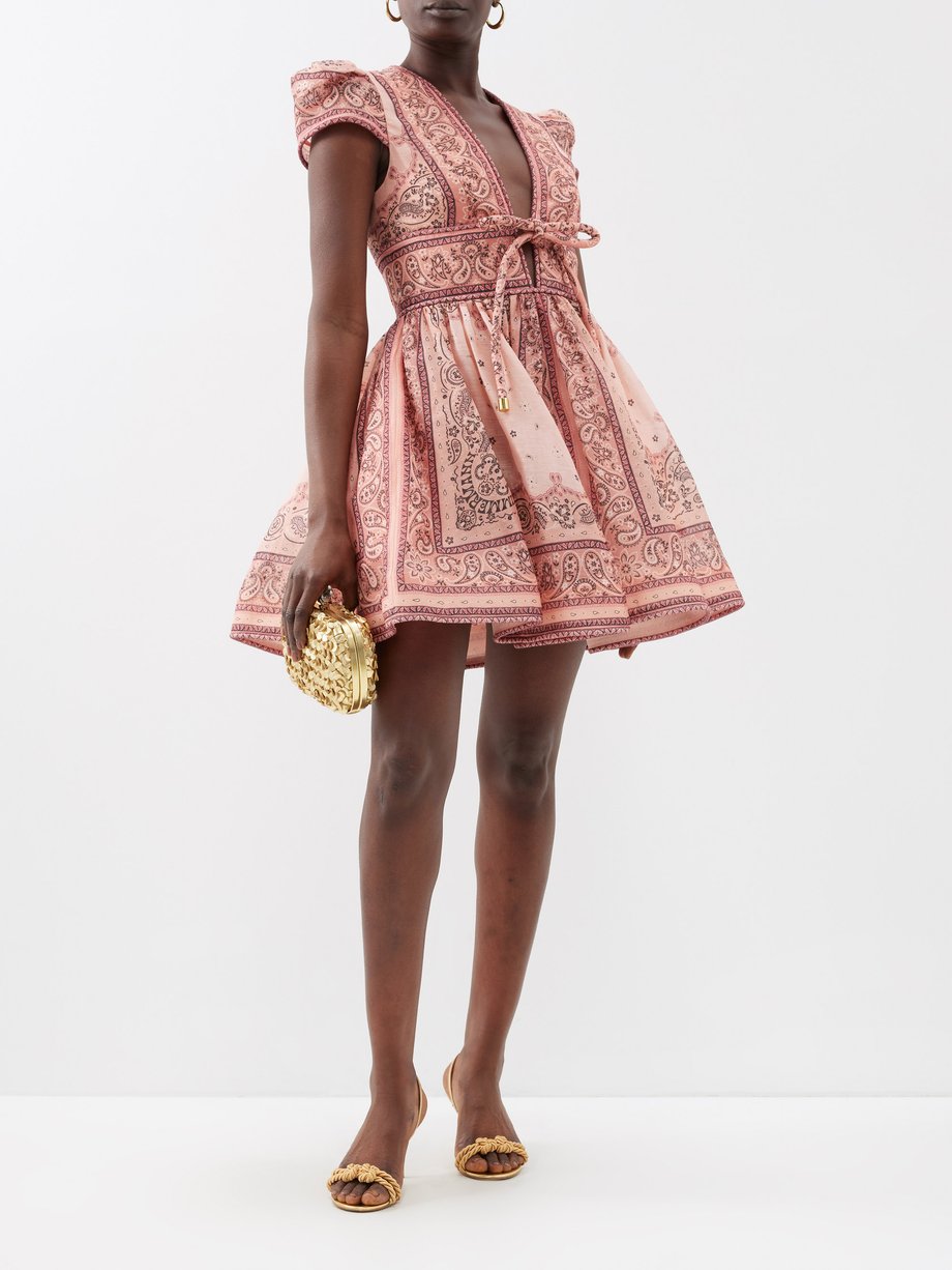 Pink Matchmaker paisley-print linen-blend mini dress, Zimmermann
