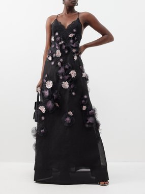 Sleeveless Floral Applique Tulle Ball Gown with Button Back – Camille La Vie