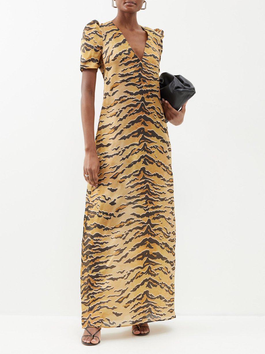 Brown Matchmaker tiger-print silk-satin maxi dress | Zimmermann ...