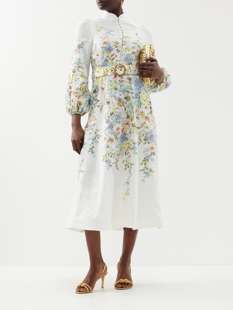 Salone Linen Blend Contrast Detail Drawstring Maxi Dress - White