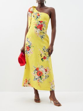Zimmermann Alight asymmetric floral-print linen midi dress