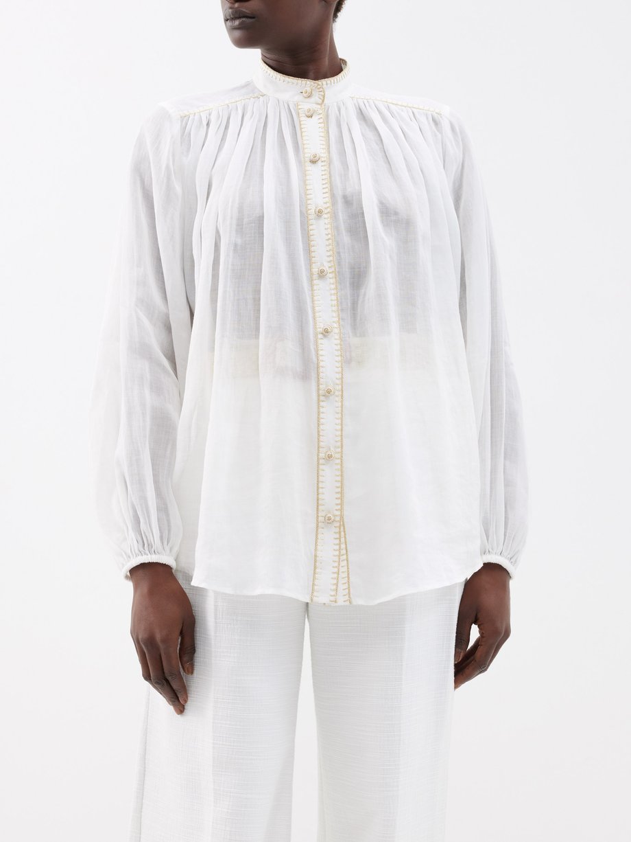 White Junie embroidered ramie blouse | Zimmermann | MATCHES UK