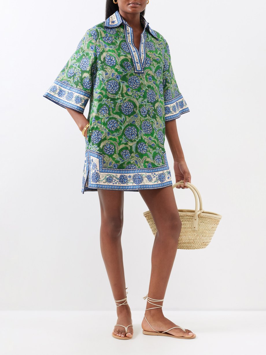 Green Junie floral-print linen tunic dress | Zimmermann | MATCHES UK