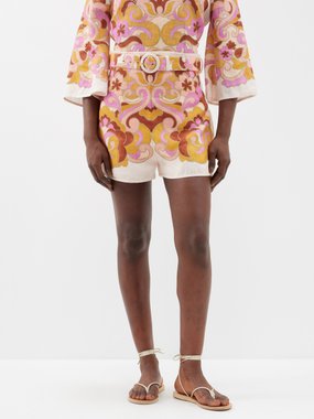 Zimmermann Acadian belted floral-print linen shorts