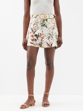 Zimmermann Lexi floral-print belted linen shorts