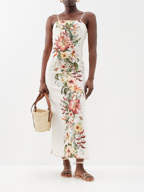 White Lexi floral-print linen dress | Zimmermann | MATCHES UK