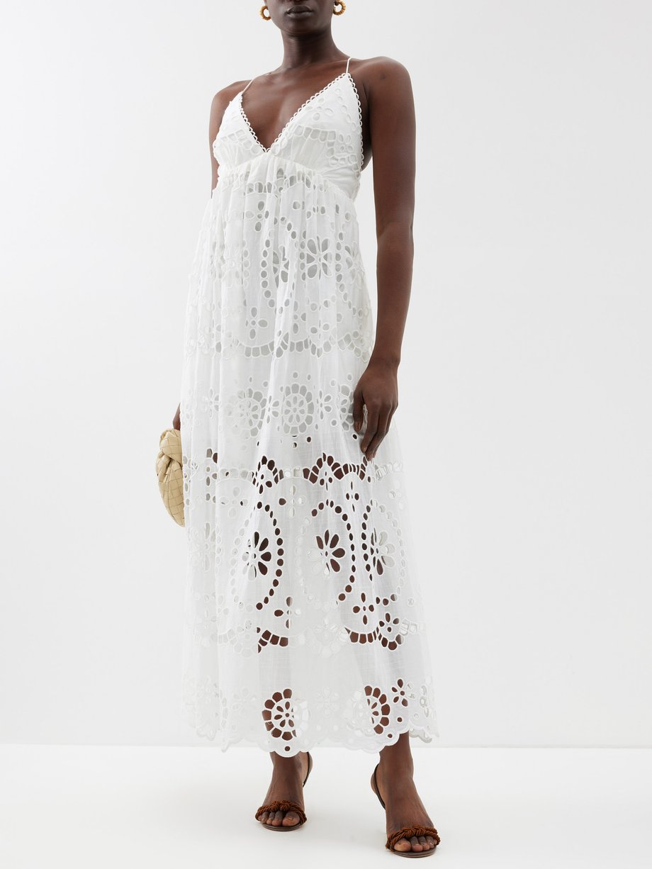 White Lexi floral-embroidered cotton slip dress | Zimmermann ...