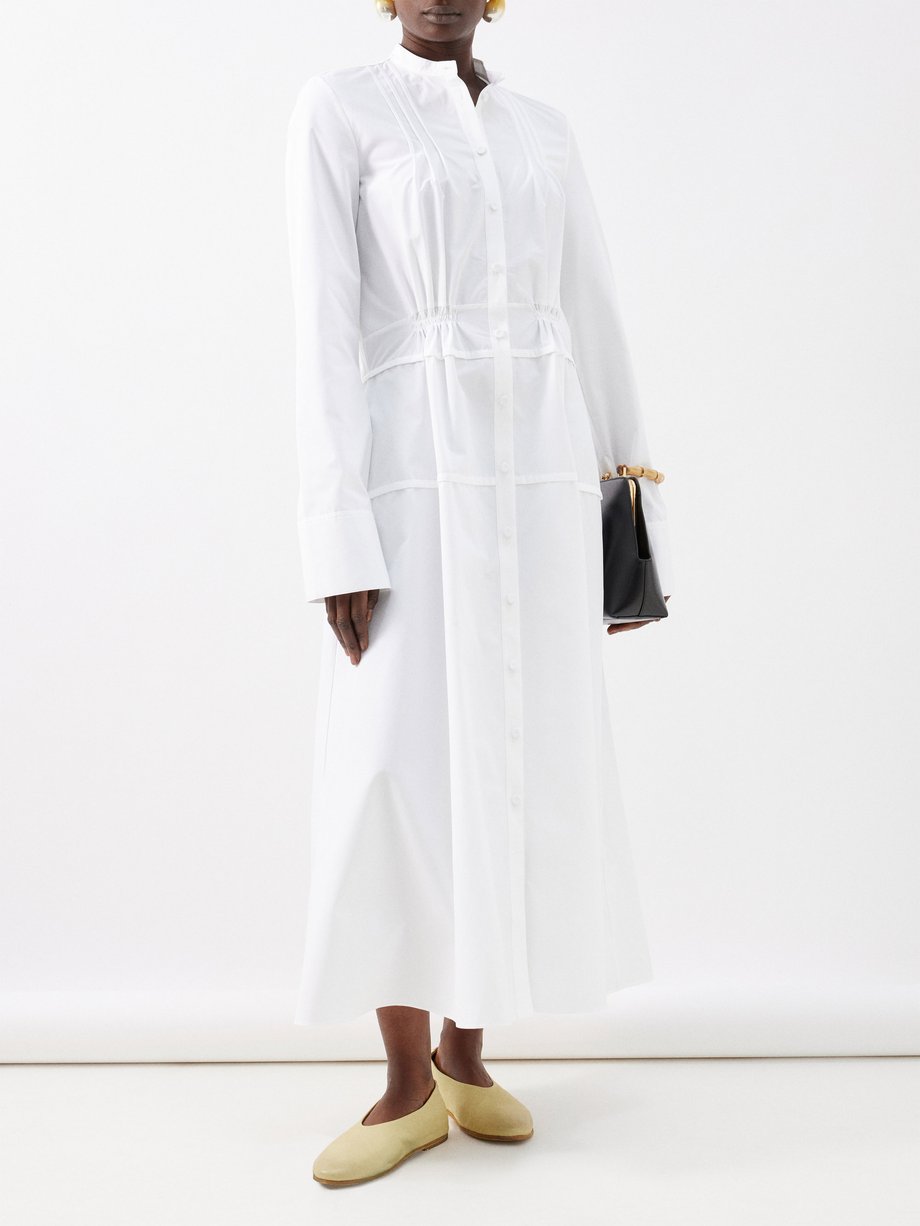 White Pintucked cotton-poplin shirt dress | Jil Sander | MATCHES UK