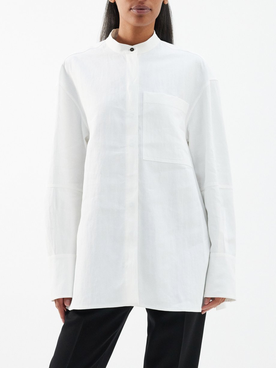 White Oversized Linen-blend Shirt