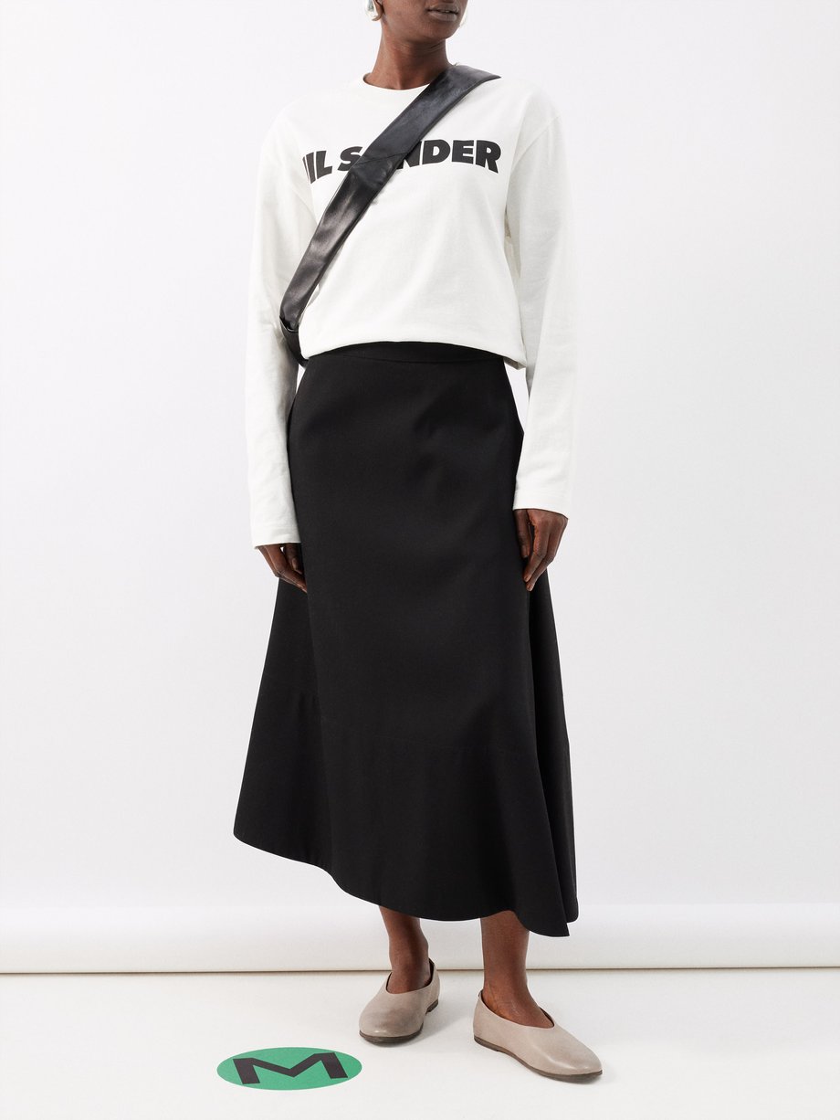 Jil Sander asymmetric midi skirt - White