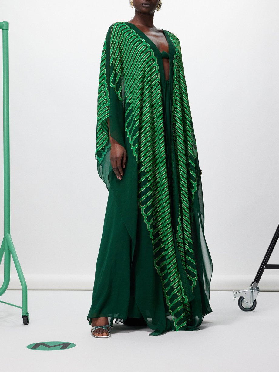 Green Tejiendo El Tropico silk-georgette kaftan dress | Johanna Ortiz ...