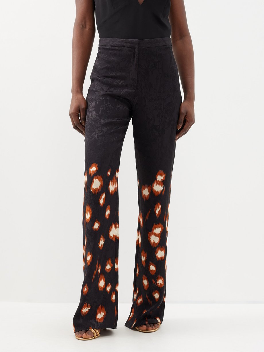 Women Satin Pants Jacquard Trousers Wide Leg Baggy Elastic Waist Comfy |  eBay