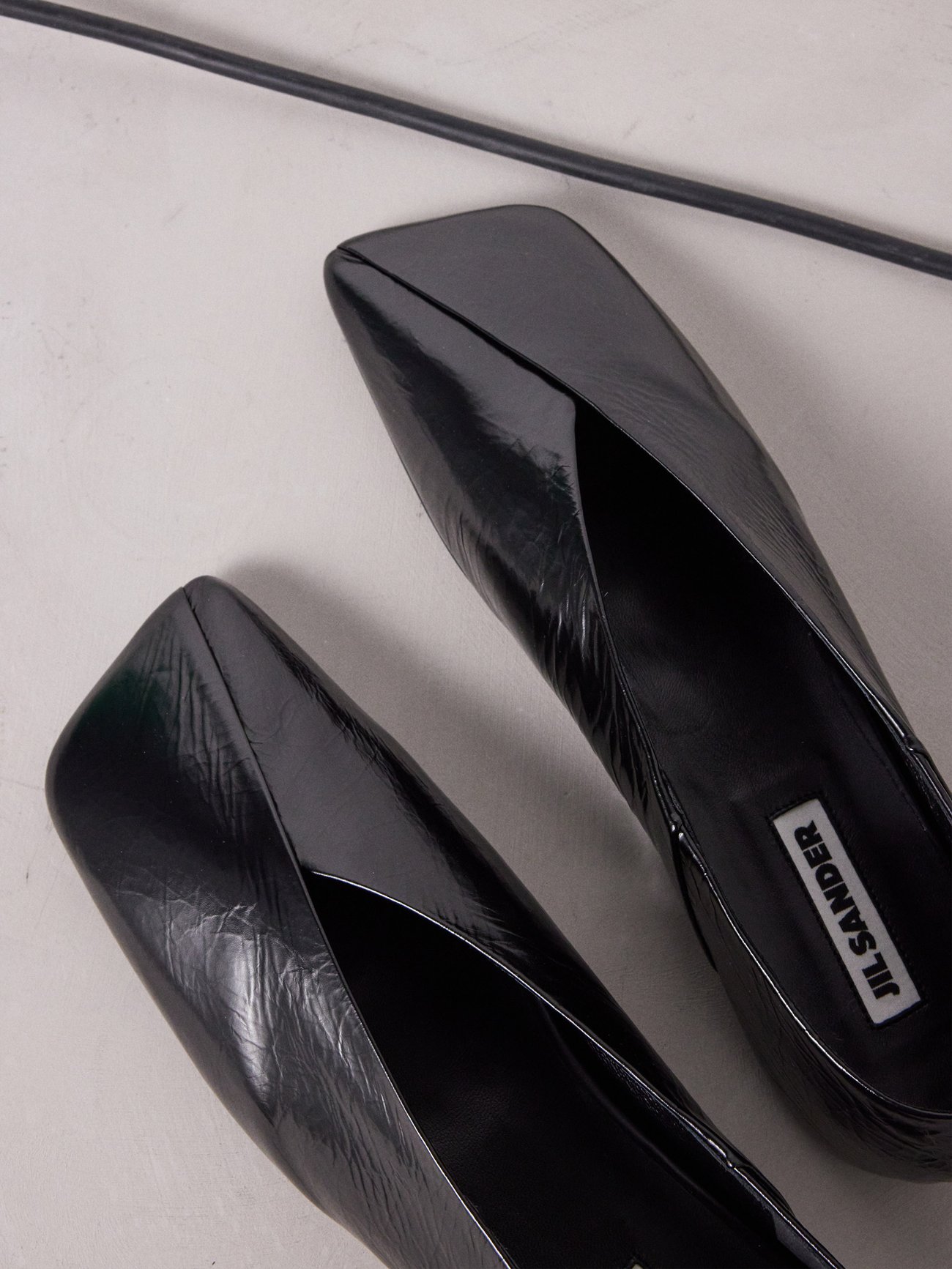 Black Square-toe leather ballet flats, Jil Sander