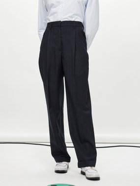 Miu Miu Logo-appliqué pinstriped high-rise wool trousers