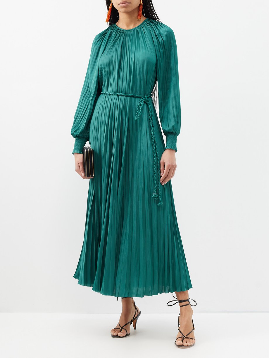 Green Zora plissé-satin midi dress | Ulla Johnson | MATCHES UK