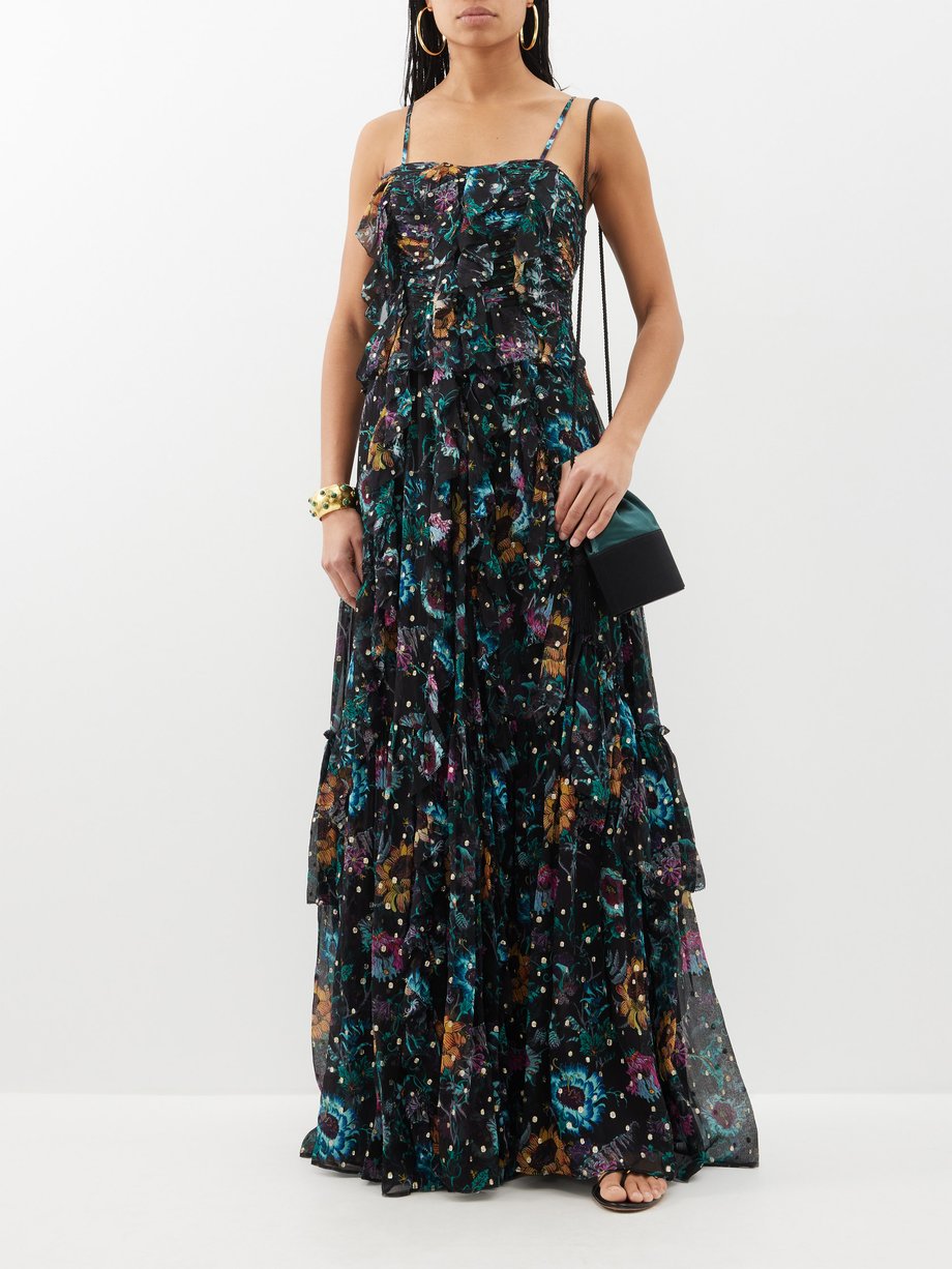Black Colette floral-print silk-chiffon maxi dress | Ulla Johnson ...