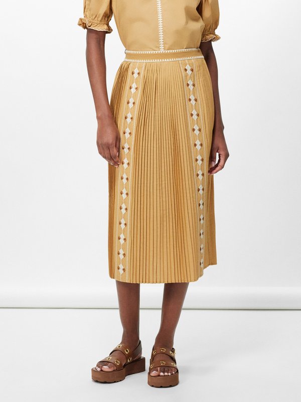 Ulla Johnson Sabina embroidered cotton-poplin skirt