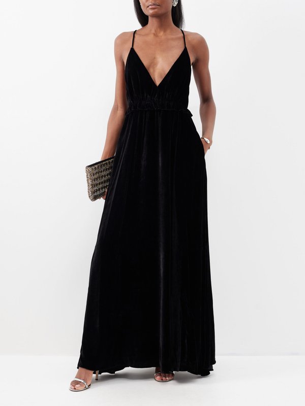 Black Lavinia gathered velvet gown | Ulla Johnson | MATCHES UK