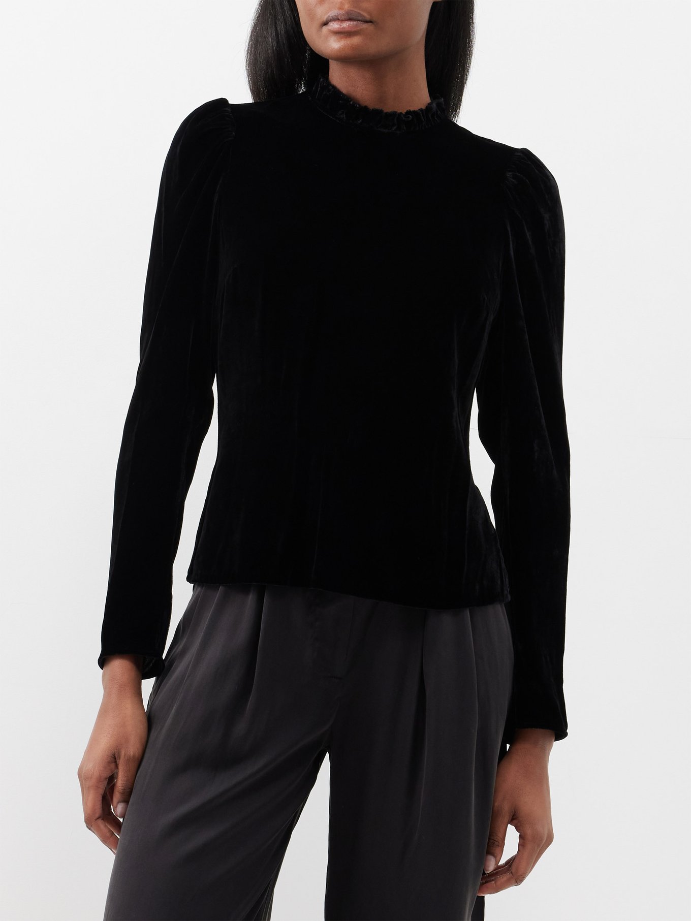Saint Laurent high-neck velvet blouse - Black