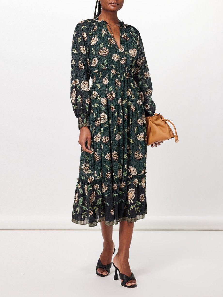 Green Katerina Balsam-print cotton-blend midi dress | Ulla Johnson ...