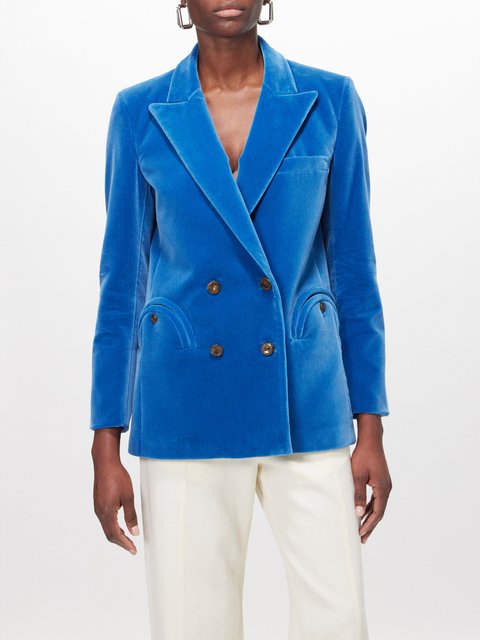 Blue Double-breasted velvet suit jacket, FRAME