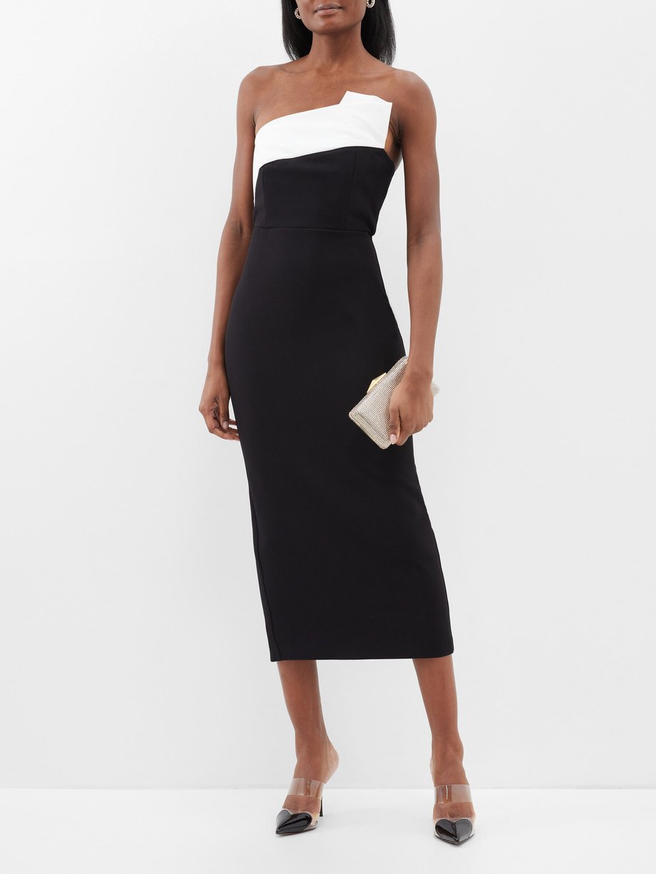 Black Folded-neckline crepe midi dress | Roland Mouret | MATCHES UK