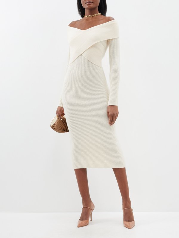 Roland Mouret Off-the-shoulder wool-blend knitted midi dress
