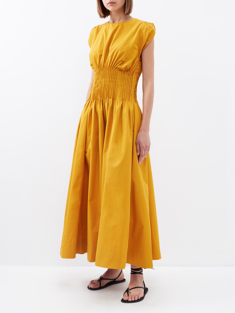 Orange Grace pleated-waist organic-cotton poplin dress | BITE Studios ...