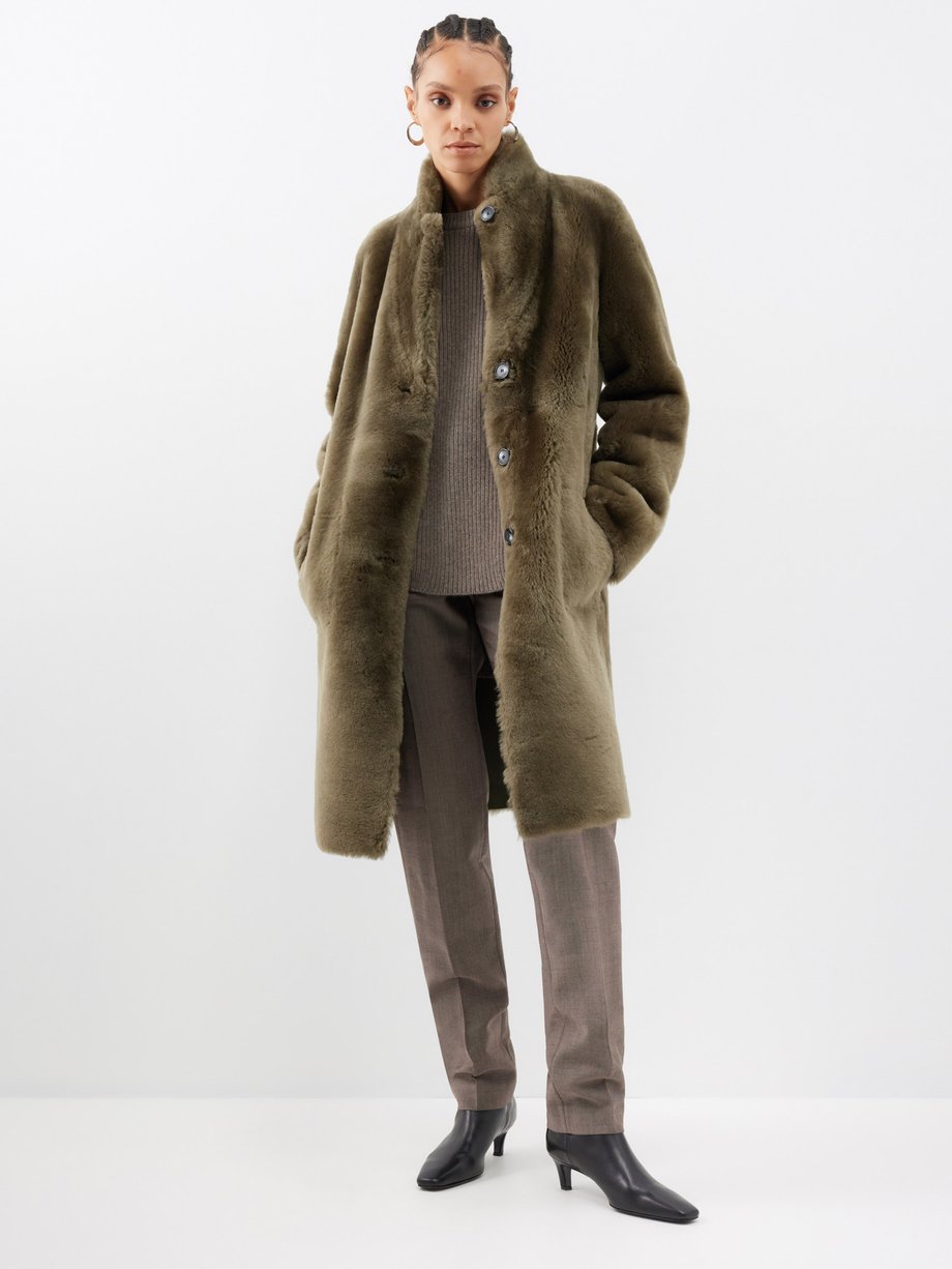 Long Hair Shearling Reversible Double-Breasted Overcoat