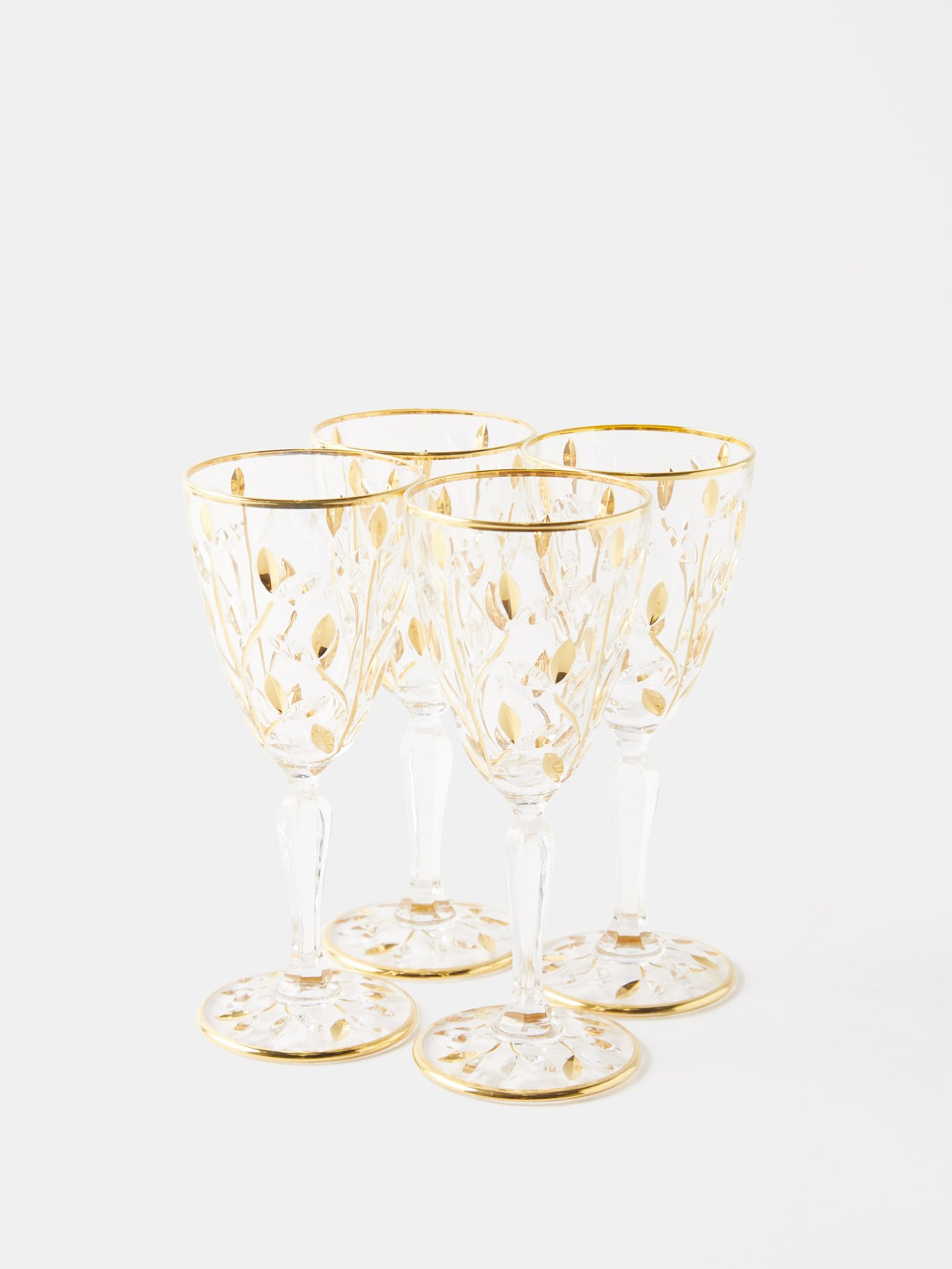 KAD ringen - Set on 6 French wine glasses with fine grinding in the form of  leaves - Set on 6 French wine glasses with fine grinding in the form of  leaves