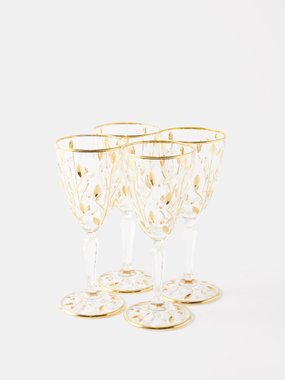 Les Ottomans Set of four leaf-print crystal wine glasses