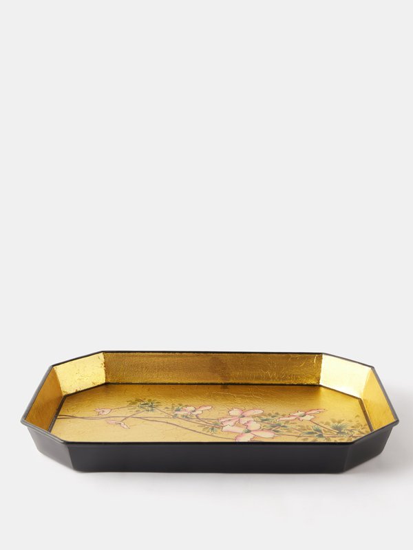Les Ottomans Flora Gold hand-painted iron tray