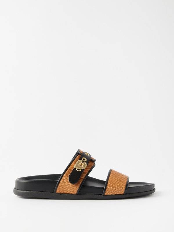 Ancient Greek Sandals Latria raffia-trim leather slides