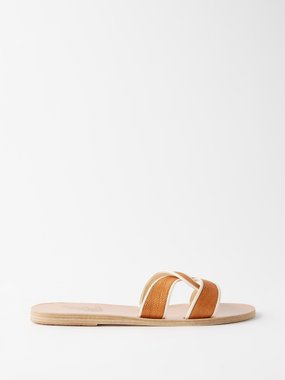 Ancient Greek Sandals Desmos raffia-trim leather sandals