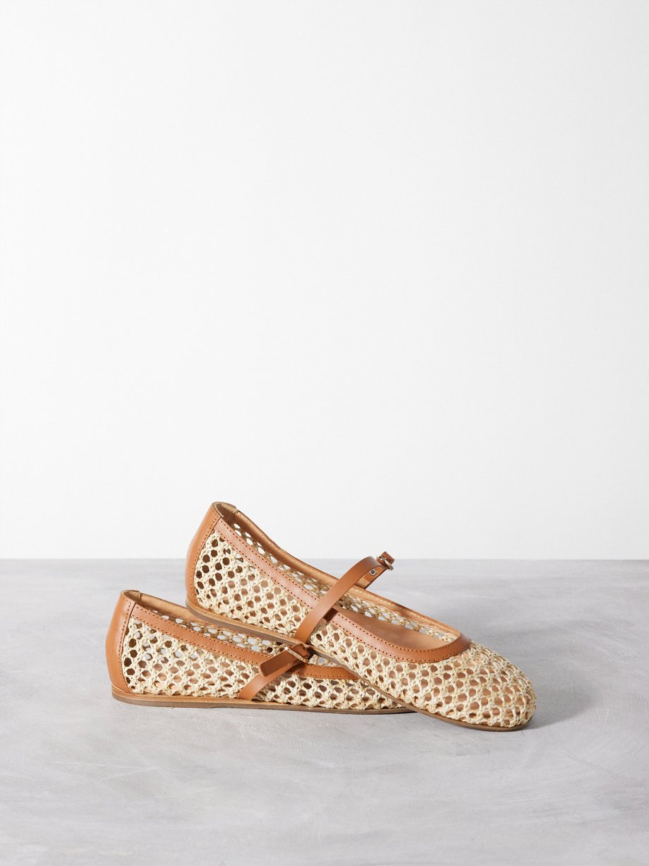 Brown Aerini woven raffia ballet flats Ancient Greek Sandals