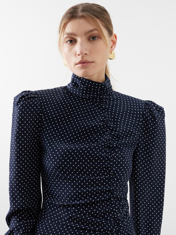 Navy Polka-dot silk crepe midi dress | Alessandra Rich | MATCHES UK