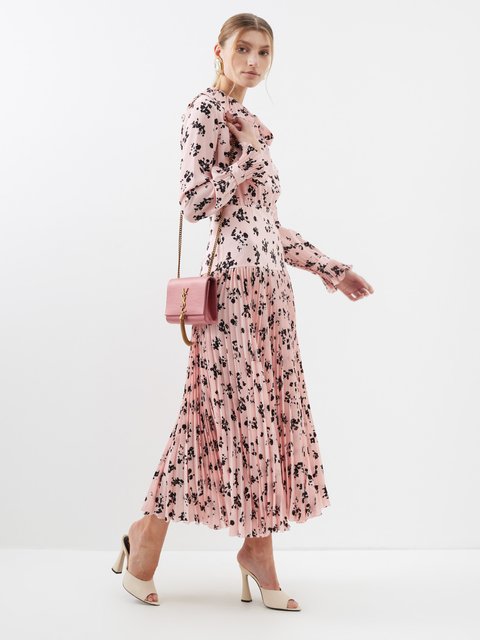 Pink Rose print pliss silk dress Alessandra Rich MATCHES UK