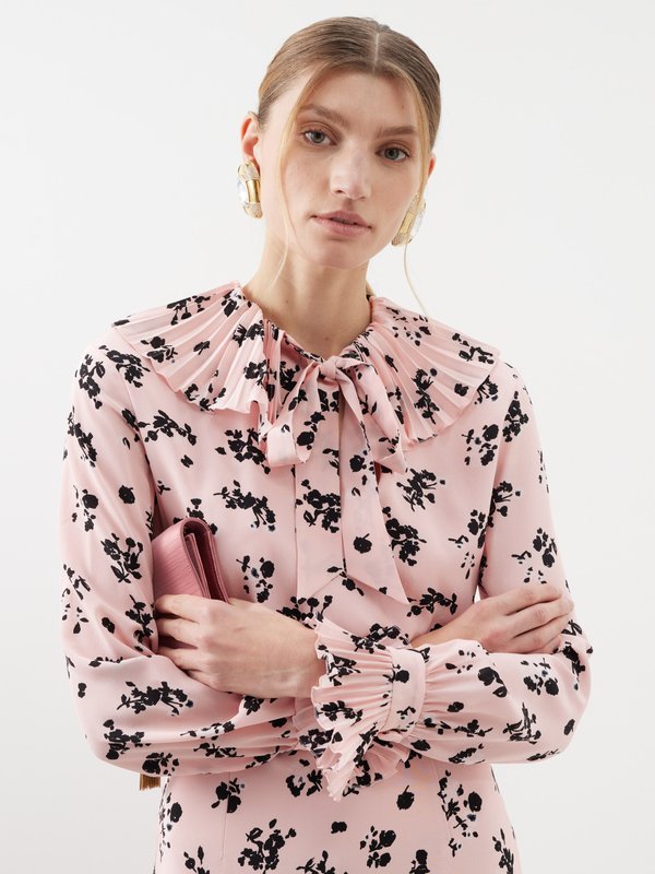 Alessandra Rich Rose-print plissé silk dress