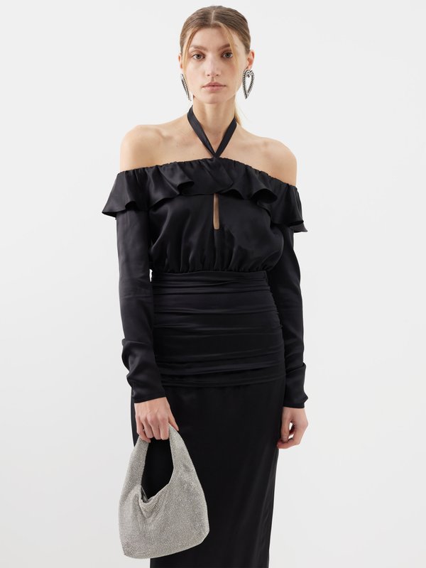 Alessandra Rich Off-the-shoulder silk midi dress
