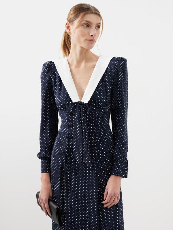 Alessandra Rich Buttoned polka dot silk-blend midi dress