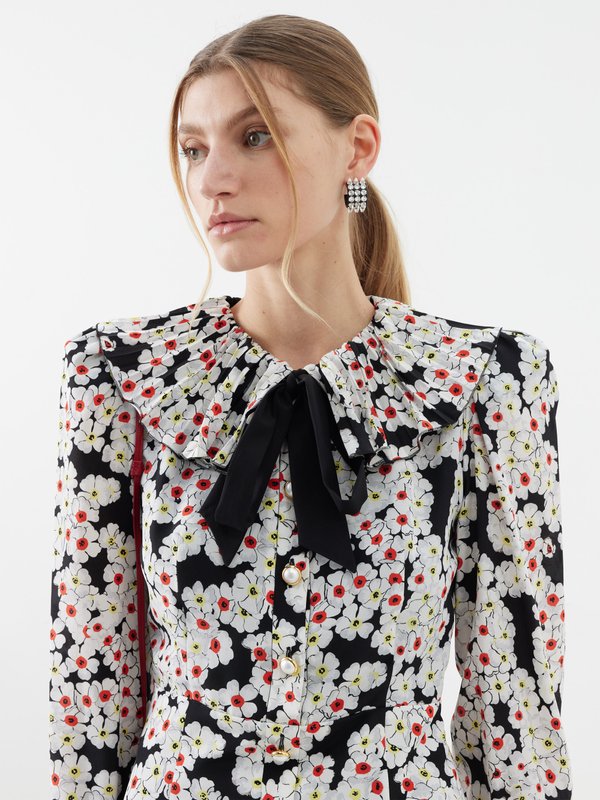 Alessandra Rich Daisy-print pleated silk mini dress