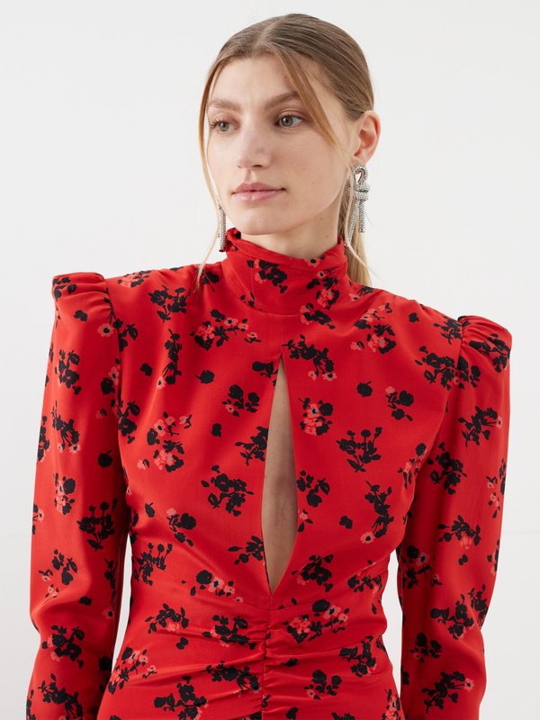 Alessandra Rich Rose-print silk-crepe mini dress