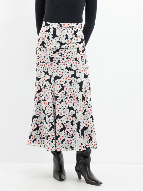 Alessandra Rich Daisy-print silk-crepe midi skirt