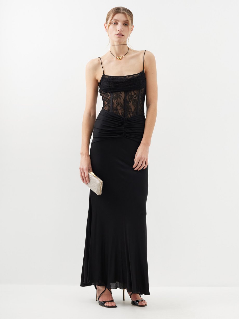 Black Lace-bodice jersey gown | Alessandra Rich | MATCHES UK