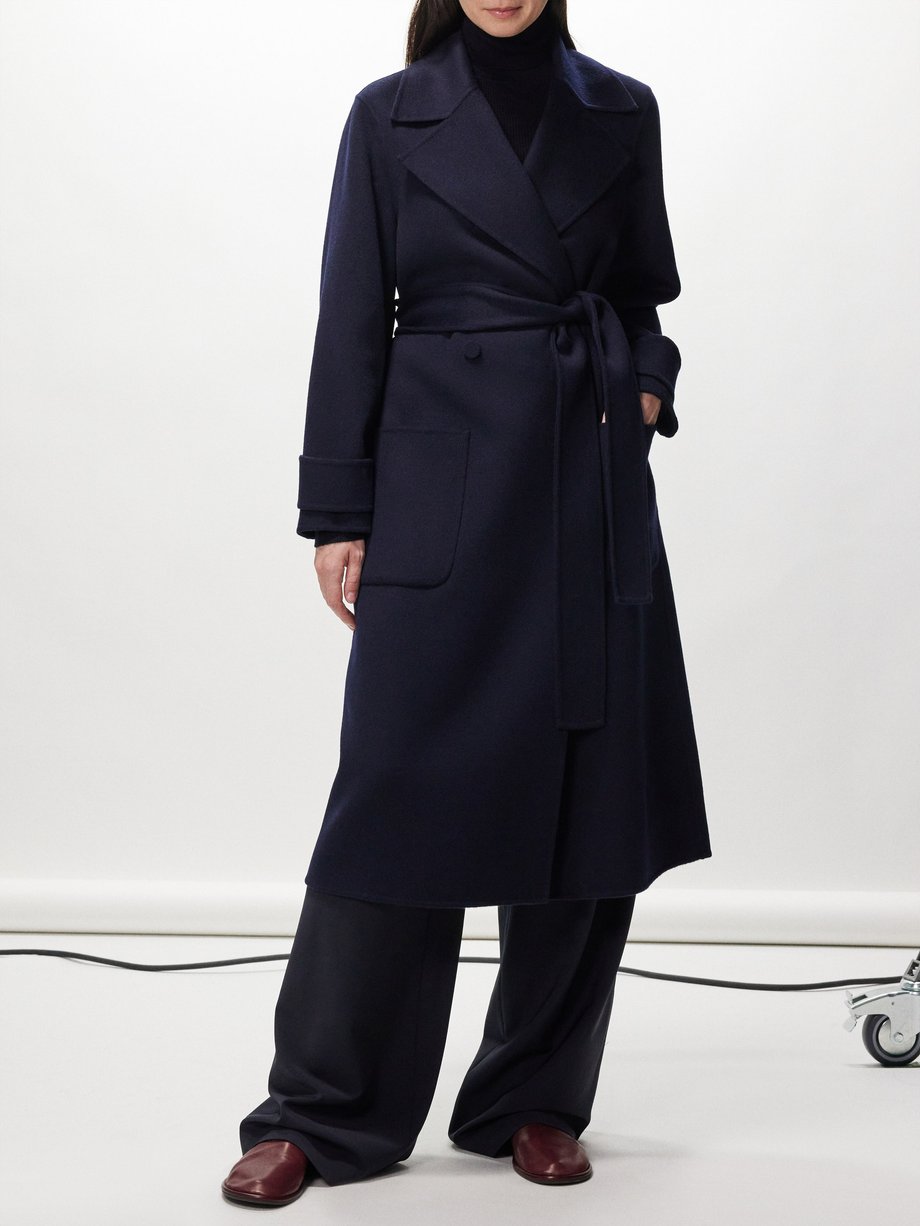Navy Arline belted double-faced wool-blend coat | Joseph