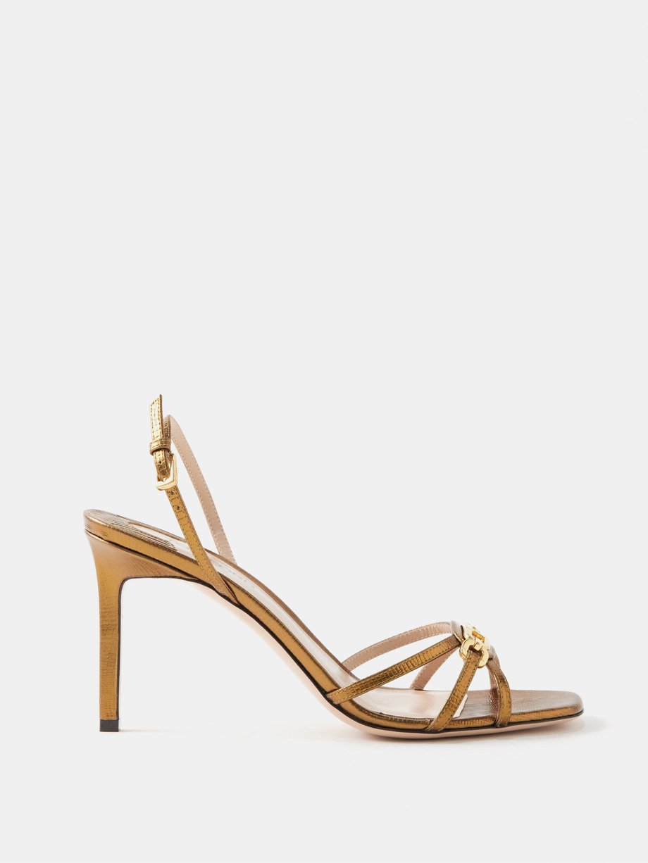 Gold Whitney 85 lizard-effect metallic leather sandals | Tom Ford ...